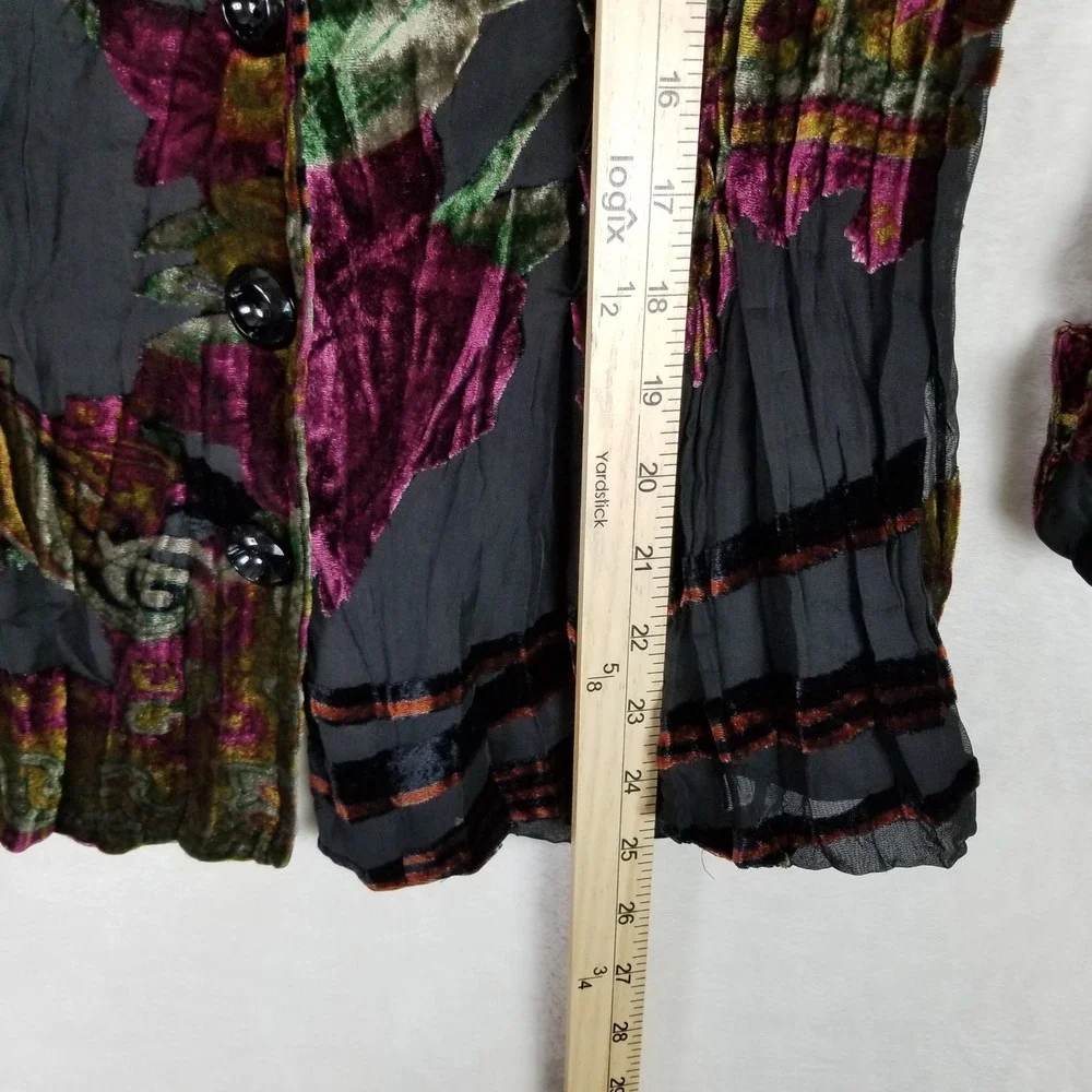 Alberto Makali Jacket Women Large Multicolor Velvet Burnout Crinkle Ruched Artsy